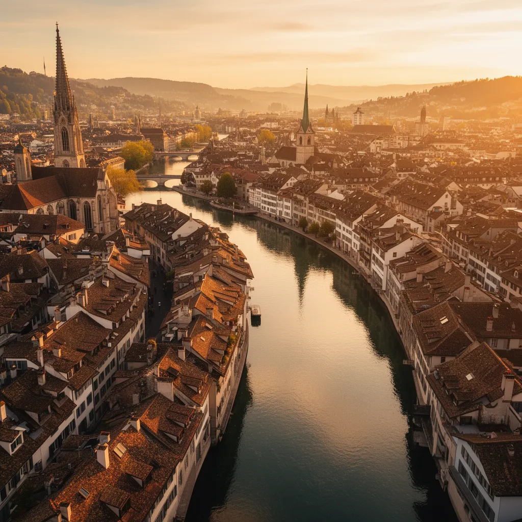 Zurich at golden hour, generated with Flux 2.0